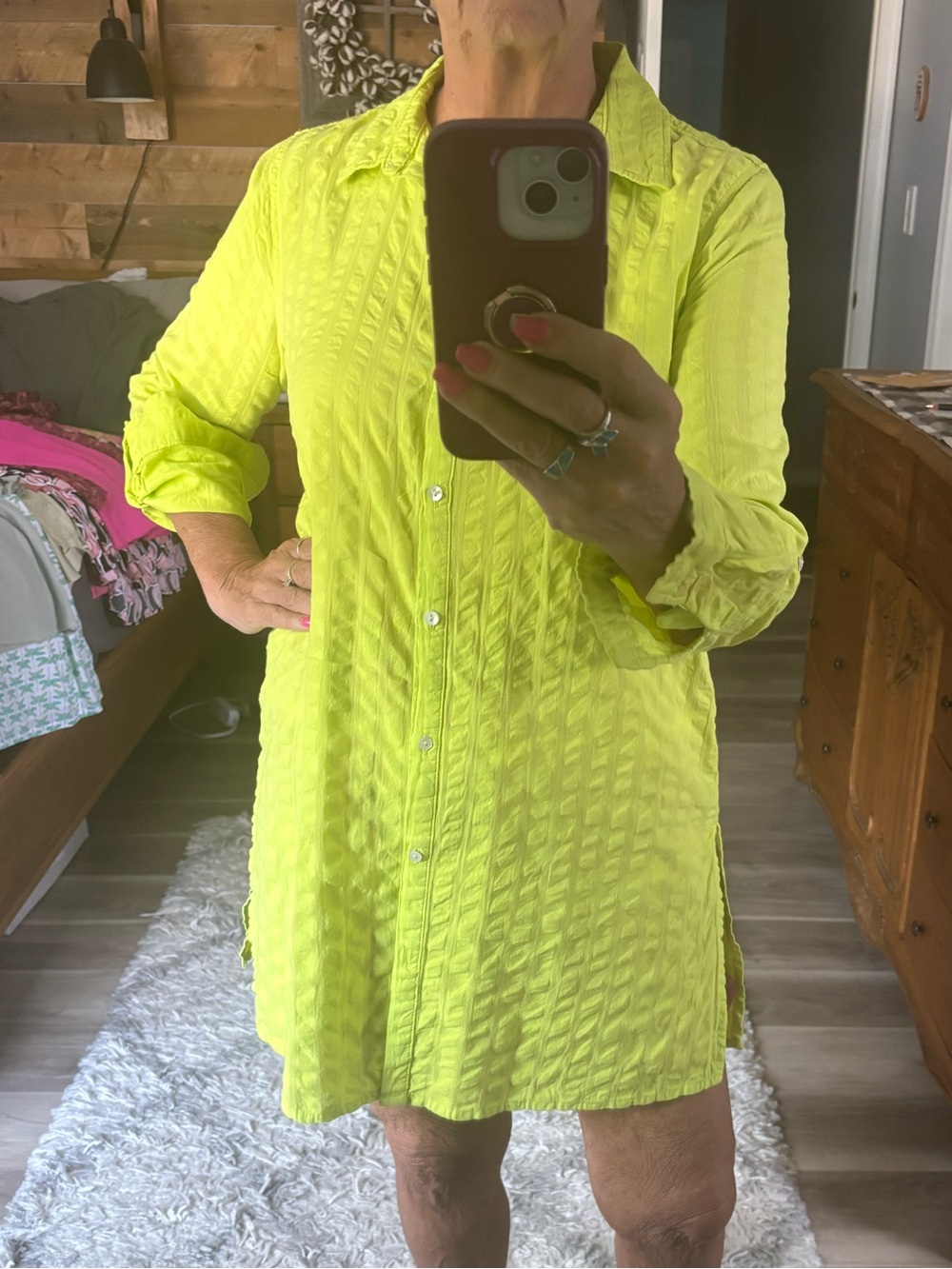 Sigrid Olsen Women’s Neon Lime Textured Button-Down Tunic.